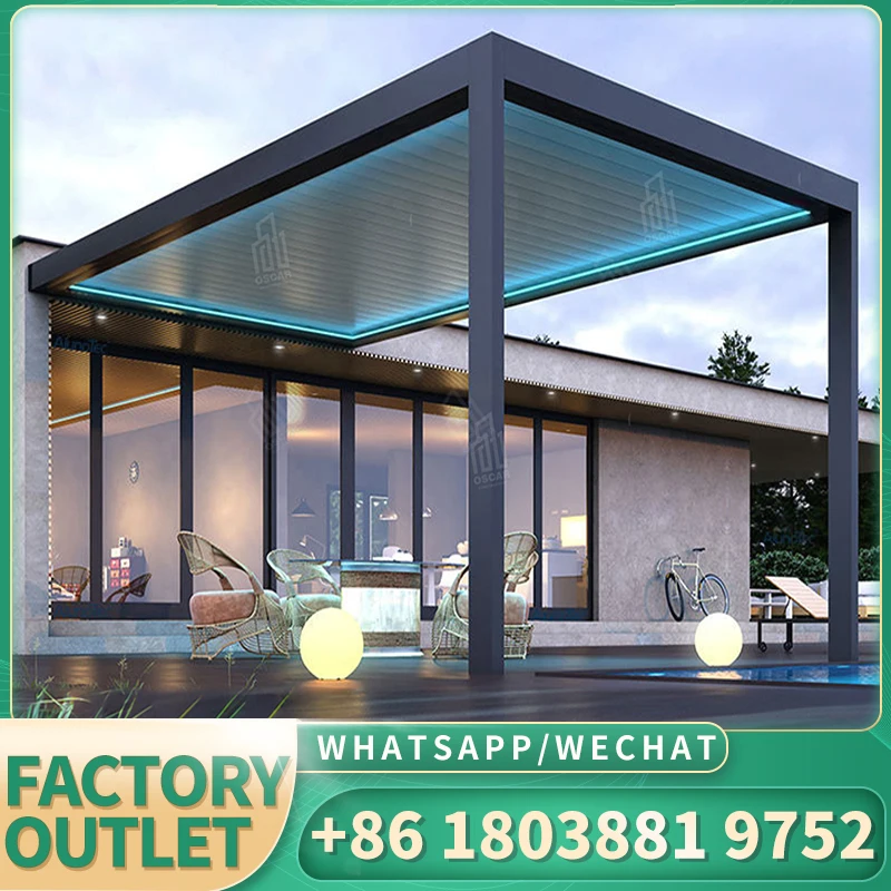 

Metal Villa Gazebo Canopy Pergola with Roof Patio Terrace Pergola