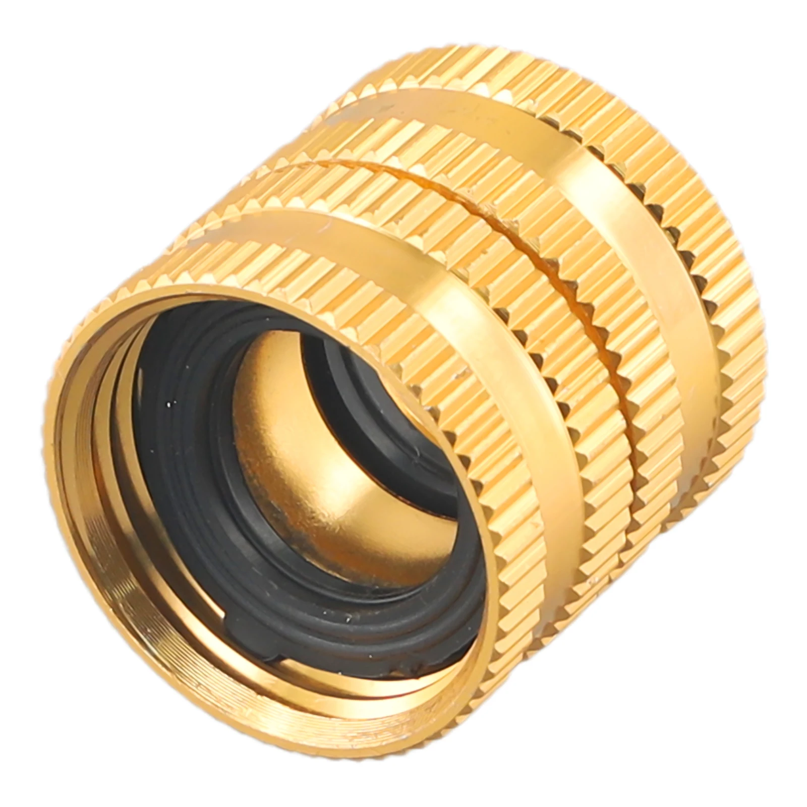 Golden Aluminium Alloy Two Way Female To Female Garden Hose Connector 3 4 Inch Threaded Pipe Joiner For Outdoor Watering System