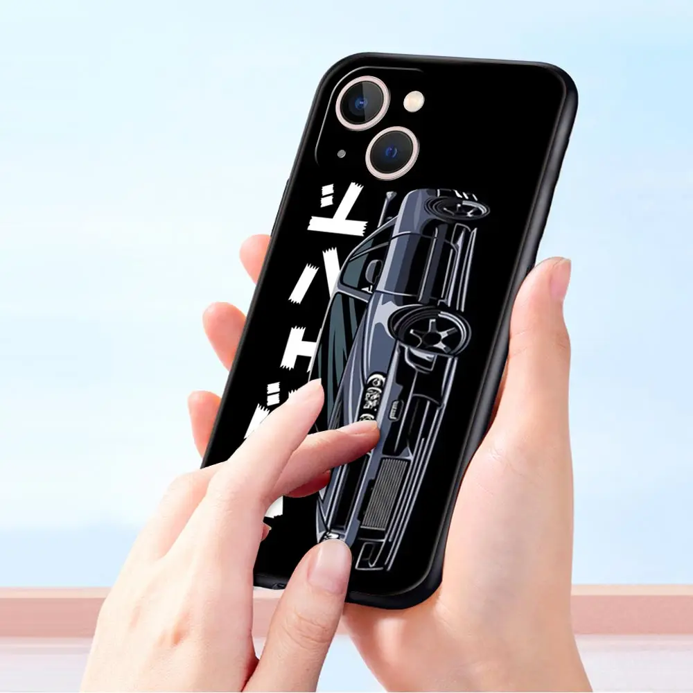 Luxury Phone Case For iPhone 11 12 13 15 16 14 Pro Max X XR XS 7 8 Plus SE Black Cover Funda JDM Tokyo Drift Sports Car