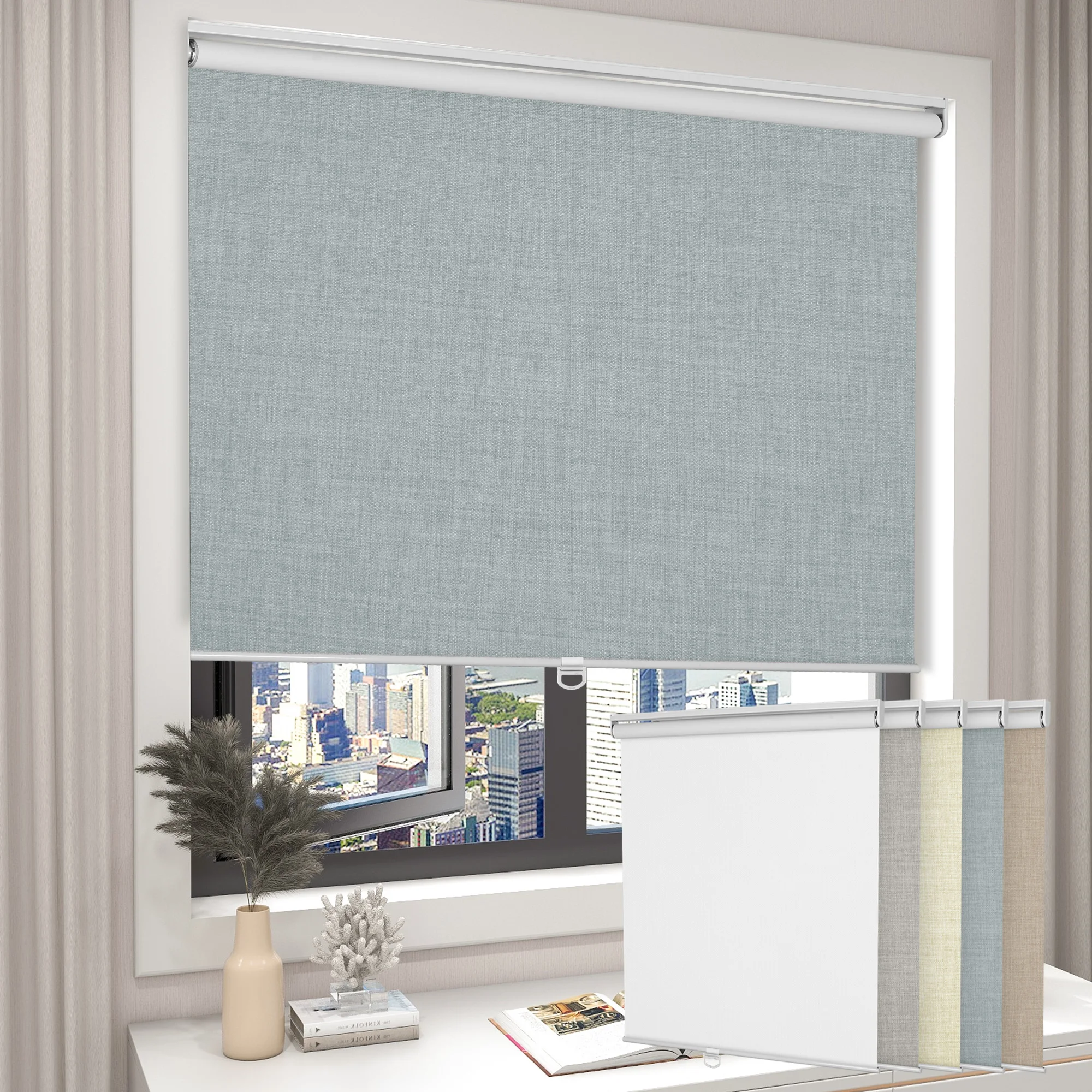 BERISSA Custom Blackout Cordless Roller Window Shades, Free-Stop Cordless Window Blinds room darkening blackout Blinds For Door