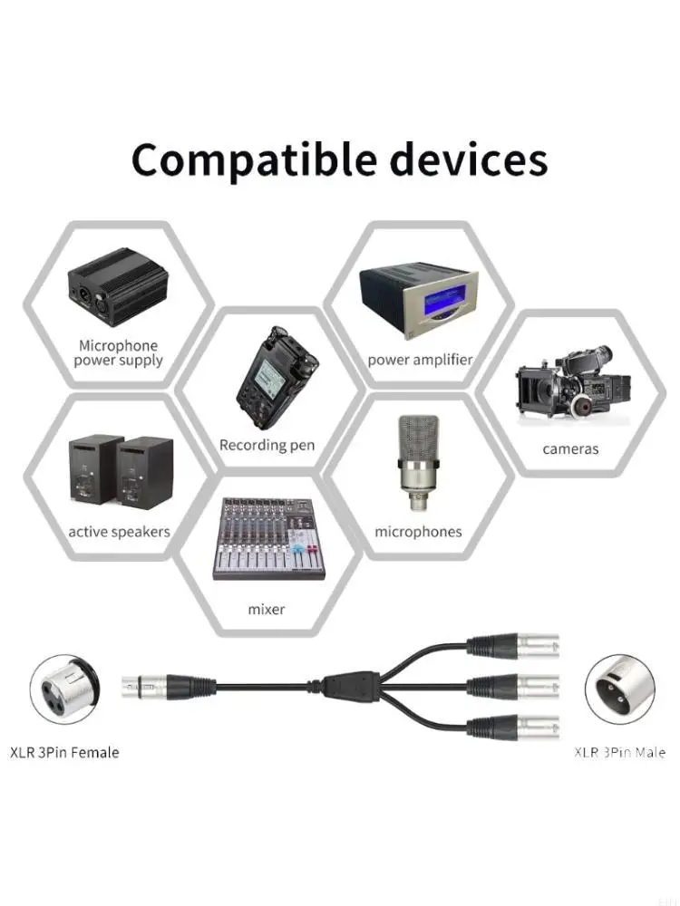 E1PF 3-Pin 3Pin Y Splitter 1 Female To 3 Male Balanced Distribution Cable 60cm