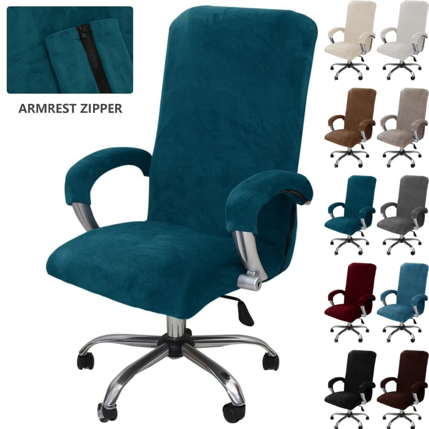 

Stretch Computer Office Chair Cover Velvet with Armrest Universal Desk Chair Covers Rotating Chair Slipcover Protector