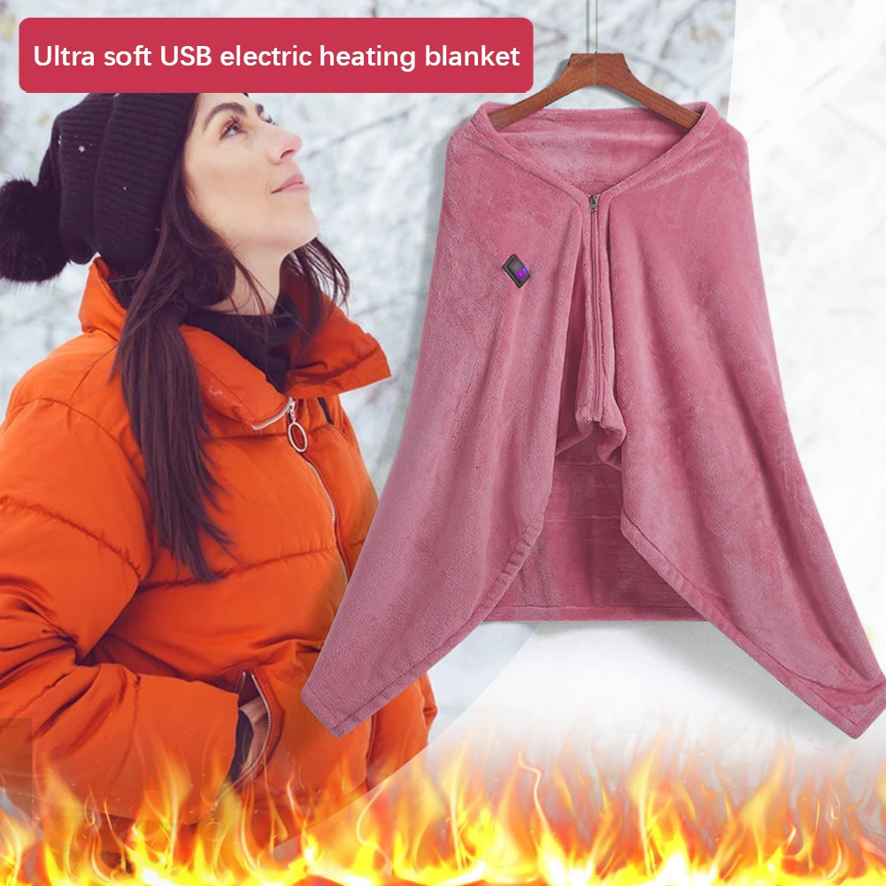 USB Electric Heated Blanket 3 Heating Levels Coral Fleece Heated Blanket Portable Body Warmer Blanket for Household and Office