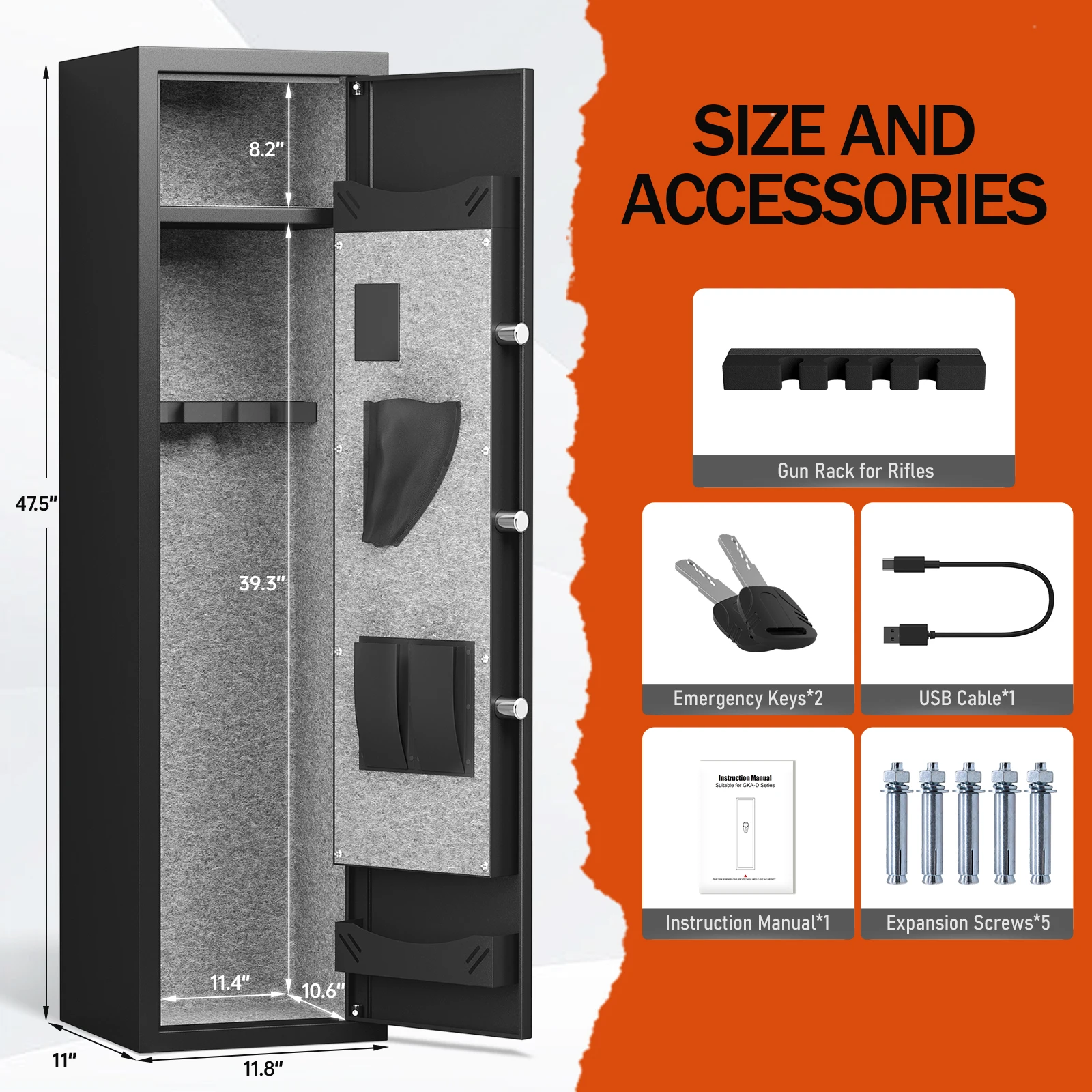 Kavey 3-5 Larger and Deeper Gun Safe with Silent Mode, Alarm System, Removable Shelf and Adjustable Gun Slots