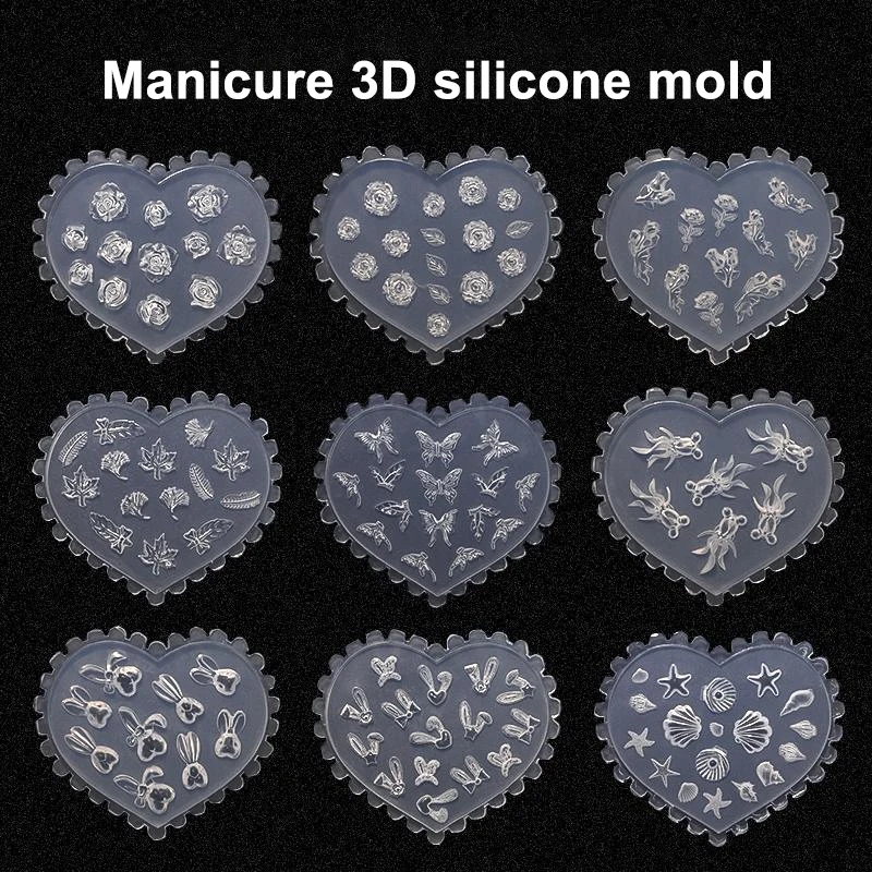 

3D Nail Carving Silicone Transparent Template Mould Nail Art DIY Handmade Tool Small Beads Polymer Clay Mold Manicure Decor