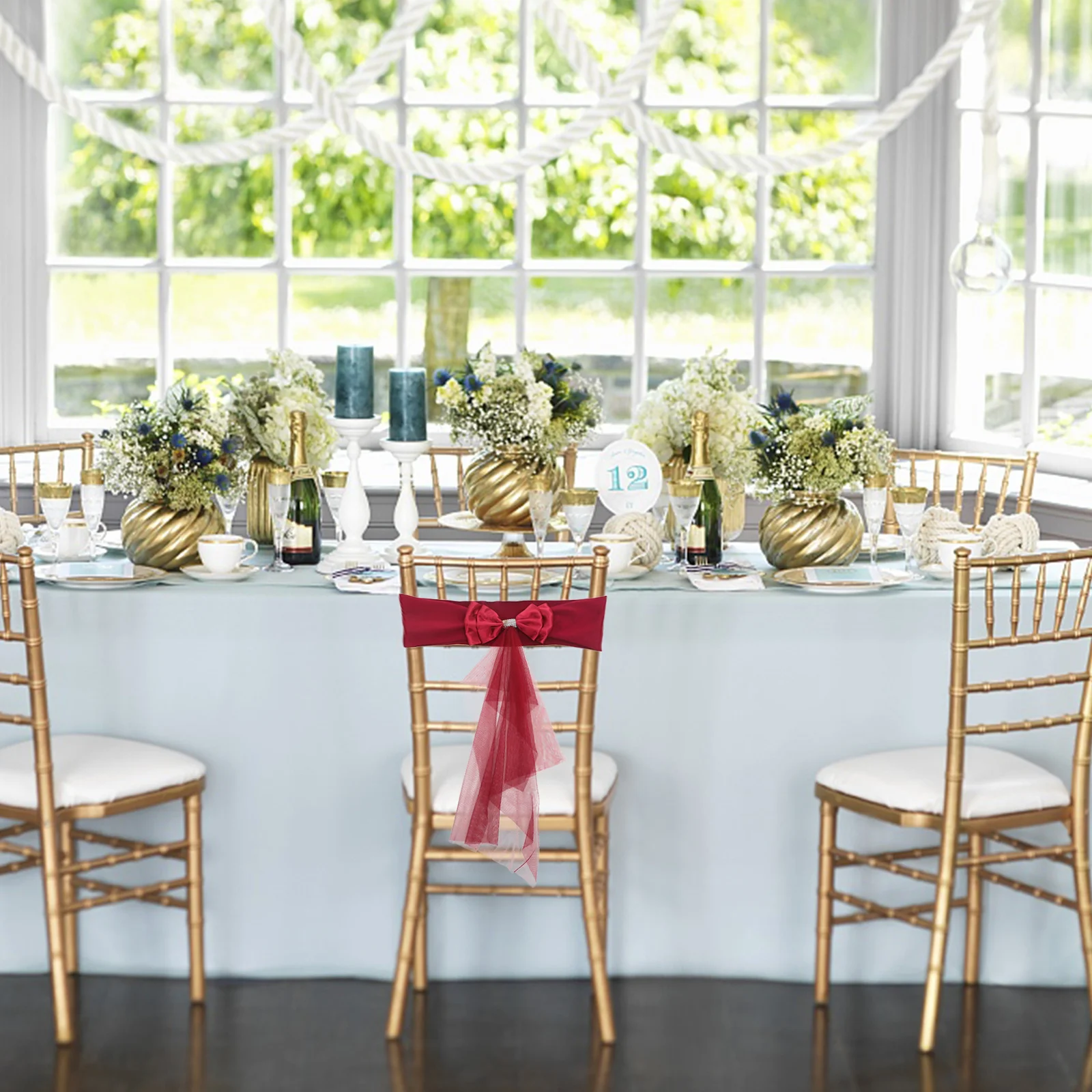 

10Pcs Chair Back Sashes Bowknot Elegant Wedding Banquet Chair Bows Party Decorative Bands Cover Sashes with Bows