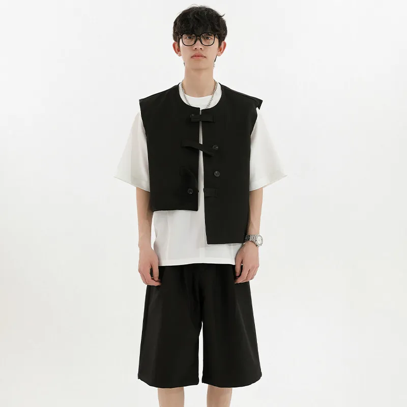 

Летний модный комплект: мужской жилет и шорты с асимметричным дизайном, повседневная спортивная одежда, двухсоставный костюм из смеси полиэстера, вискозы и спандекса