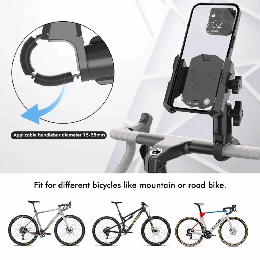360 Degree Rotation Bicycle Phone Mount Multi-Angle Adjustment Universal Fit 4.7-7 Inches Phone Handlebar Cell Phone Clamp
