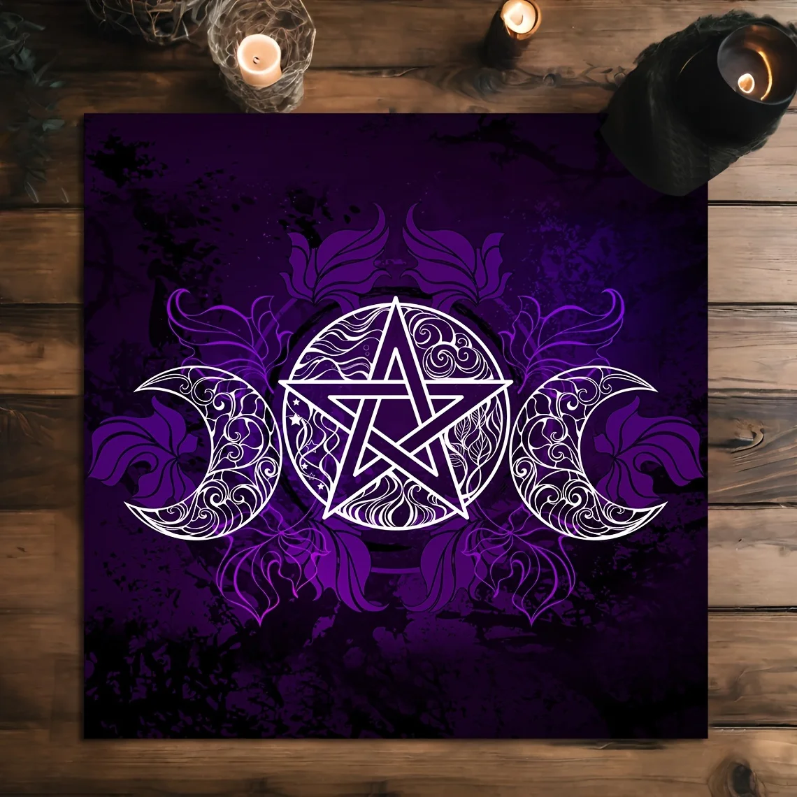Polymères de cartes de tarot en velours, design de déesse triple lune violet, grille d'autel et tapis de table pour la sorcellerie, STRATravelling, jeux de société