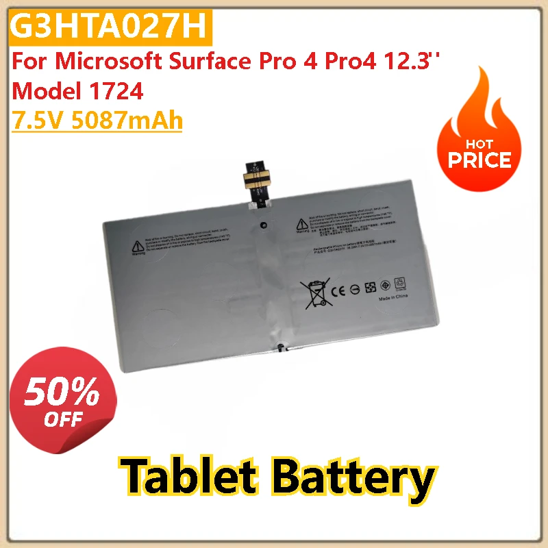 

100% New High Quality 7.5V 5087mAh Tablet Battery G3HTA027H DYNR01 For Microsoft Surface Pro 4 Pro4 12.3" Model 1724