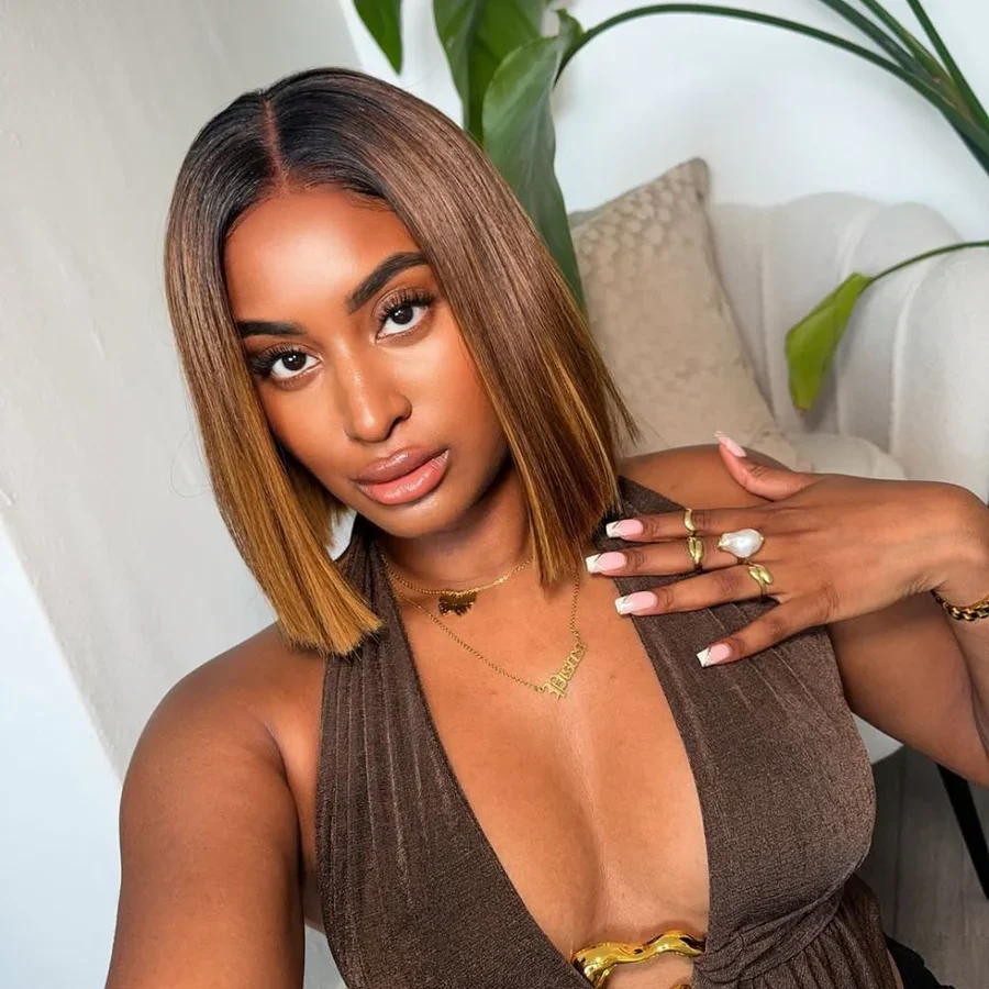 Bob HD Lace Wig Clearance Ombre Brown Honey Blonde Highlights Adjustable Cap Virgin Hair