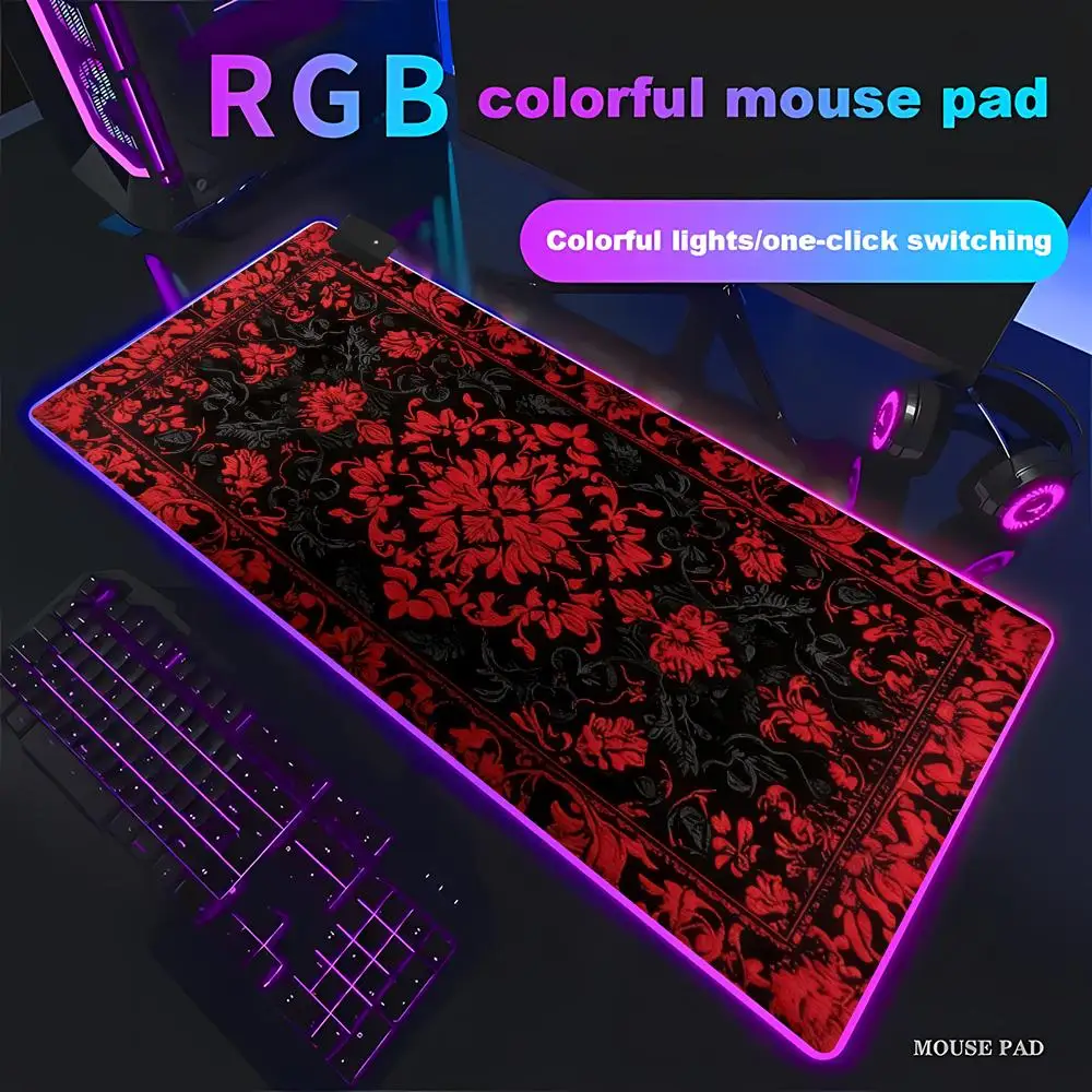 

HYBXAXC Victorian Lace Mouse Pad Gothic Floral, Dark Academia Office Decor RGB Gaming HD Gamer Large LED Light XXL PC Computer