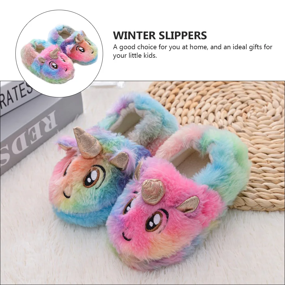 รองเท้าแตะเด็ก ลายยูนิคอร์น การ์ตูน 1 คู่ รองเท้าใส่ในบ้าน อุ่น นุ่ม สำหรับฤดูหนาว รองเท้าใส่ในห้องนอน กันลื่น สวมใส่สบาย รองเท้าแตะฤดูหนาว