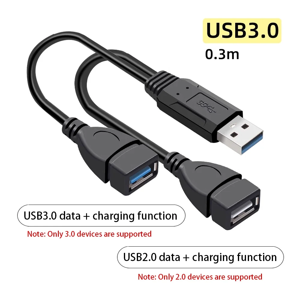كابل USB عالي السرعة 2.0/3.0 مزدوج لنقل البيانات والشحن متوافق مع قرص فلاش USB NIC القرص الصلب المحمول