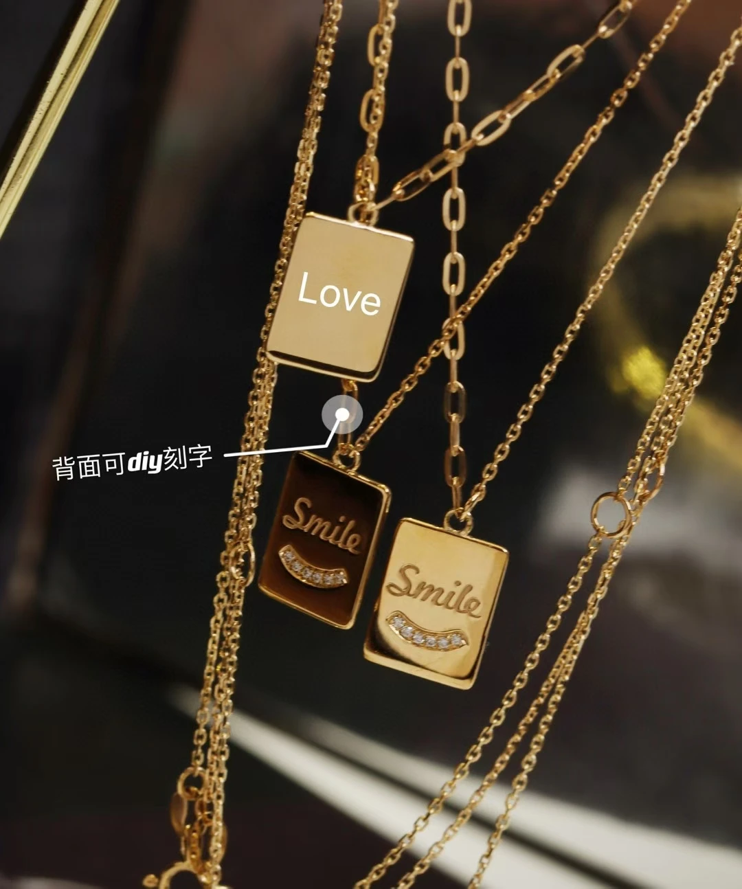 18K Gold Lab-Grown Diamond Customizable Engraved Logo Square Gold Pendant Choker Necklace Fine Jewelry for Christmas Birthday Gi