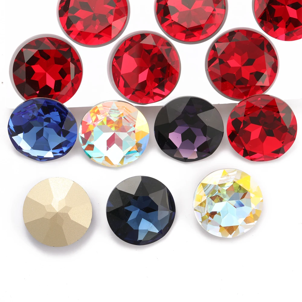 27mm 1201 Glitter Rhinestones K9 Glass Brooch DIY Accessories Pointback Glass Rhinestones For Sewing Red Blue Crystal Strass