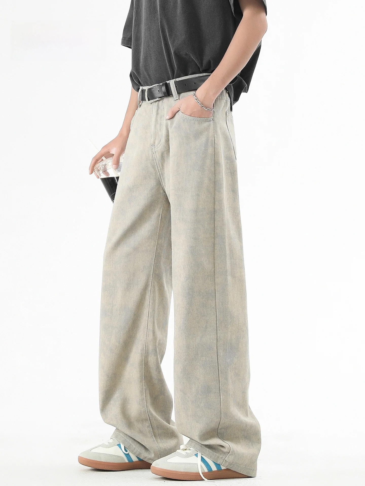 

American Retro Dyed Knife Pants Men's High Street Casual Loose Wide Leg Pants Versatile Trendy Straight Leg Cotton Blend