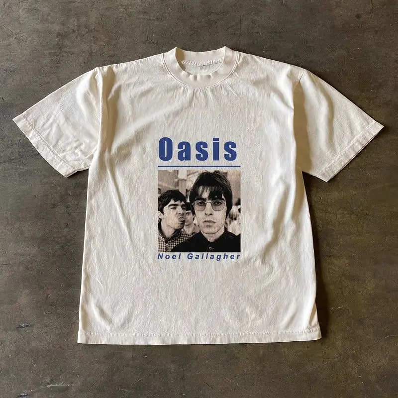 

Oasis Oasis Rock Band T-shirt, American Retro Short-sleeved Shirt for Men and Women's Daily Wear, Loose Summer Top