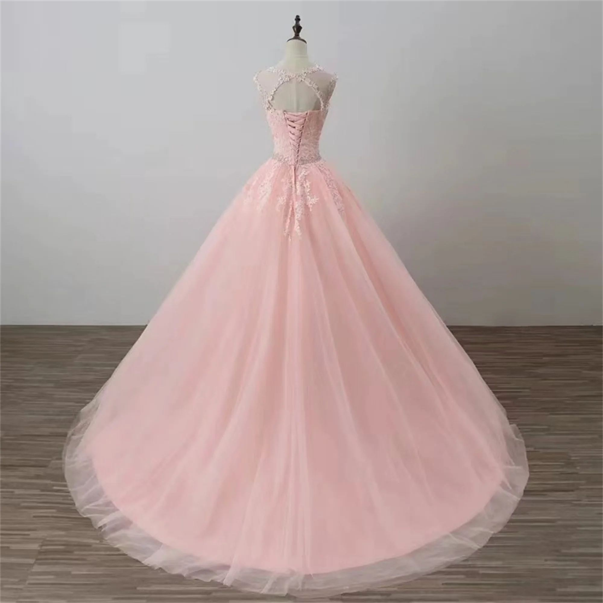 O-Neck Appliques Ball Gown Quinceanera Dresses Beaded Masquerade Birthday Party Dress Customized Sweet Vestidos De 15 Anos Pink