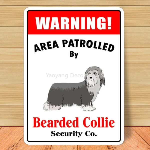 

Warning Area Patrolled By Bearded Collie Vintage Tin Sign Bar Pub Home Metal Poster Wall Art Decor Poster 8"X12" 12"X16"