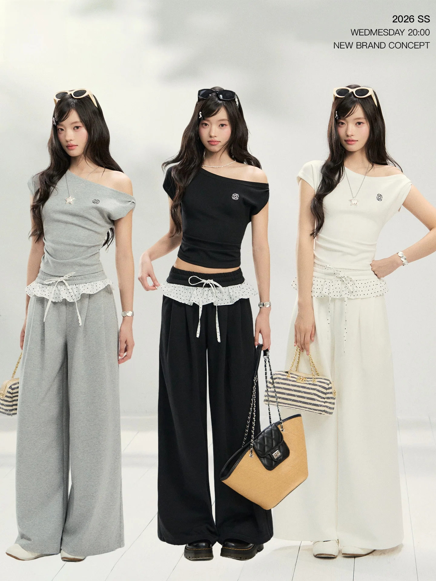 

Popwest Women's Shoulder Bared Short Sleeve T-shirt Set Summer Versatile Loose Fit Long Pants Casual Fashion Outfit