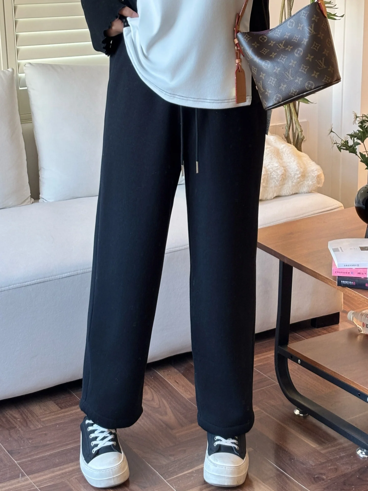 

High Waist Fleece Lined Commuter Style Casual Pants Warm Trousers for Pear Shaped Women plus Size Winter Fashion Ladies Pants