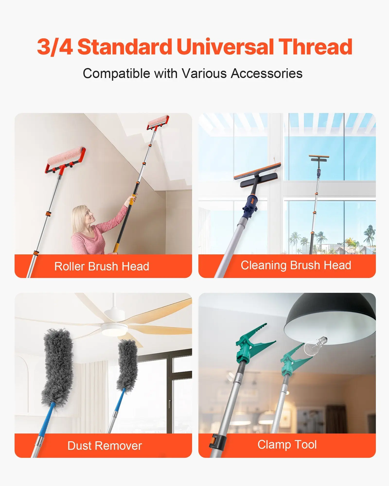 Telescopic Extension Pole 3.8-12 FT Multi-Purpose for Painting Cleaning