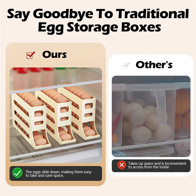 Refrigerator Egg Storage Box Automatic Scrolling Egg Holder Large Capacity Dedicated Rolling Egg Storage Box for Refrigerator