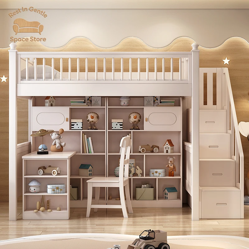 Customizable all solid wood bed under desk bed Children's high and low household combination bed Elevated with desk