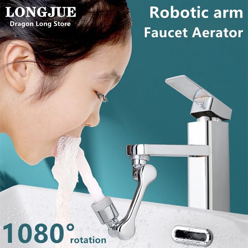 ABS Universal Faucet Extenders 1080° Faucet Aerator Washbasin Tap Extender Splash Filter Faucet Adaptor Rotary Robot Arm Faucet