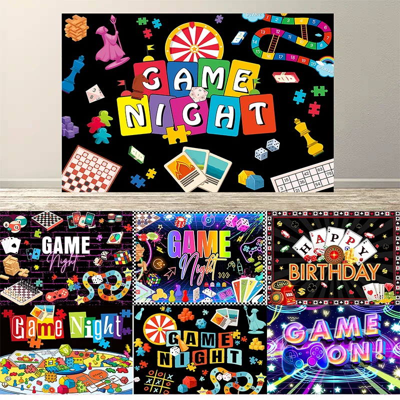 

Game Night Backdrop Decorations Supplies Kids Adults Gamble Gaming for Kids Adults Player Birthday Background Banner Props