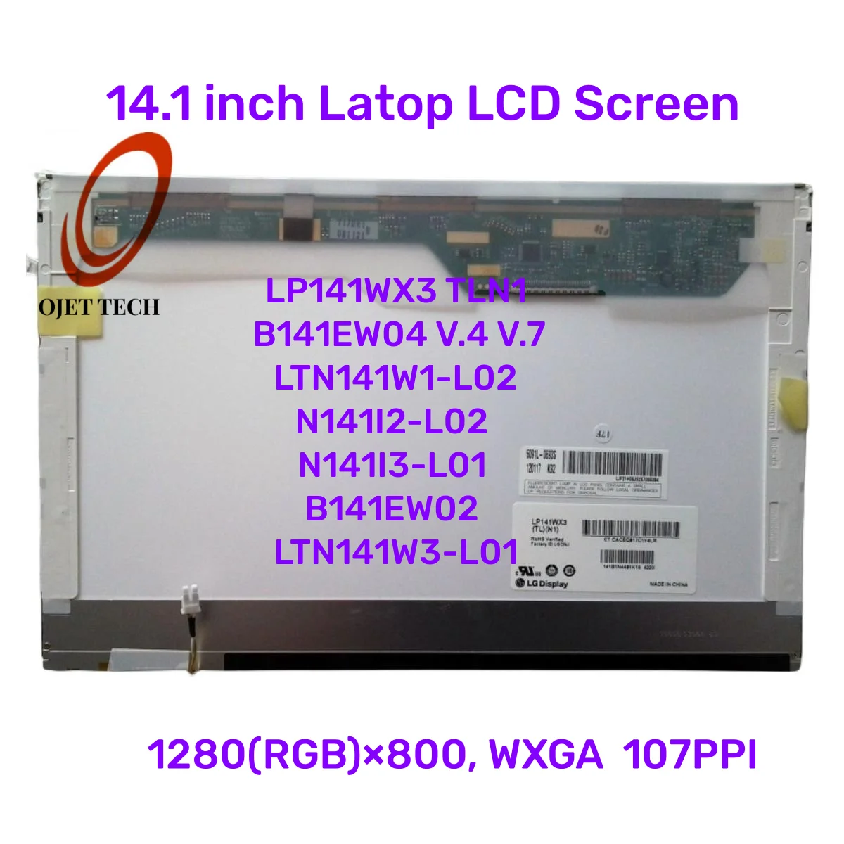 14.1 Inch Latop LCD Screen LP141WX3 TLN1 B141EW04 V.4 V.7 LTN141W1-L02 N141I2-L02 N141I3-L01 B141EW02 LTN141W3-L01 1280×800