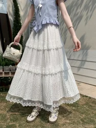 SMTHMA French Elegant Lace Flower Spliced Skirt Ladies Elastic High Waist Women's Cake Skirt Princess Fairy Skirt