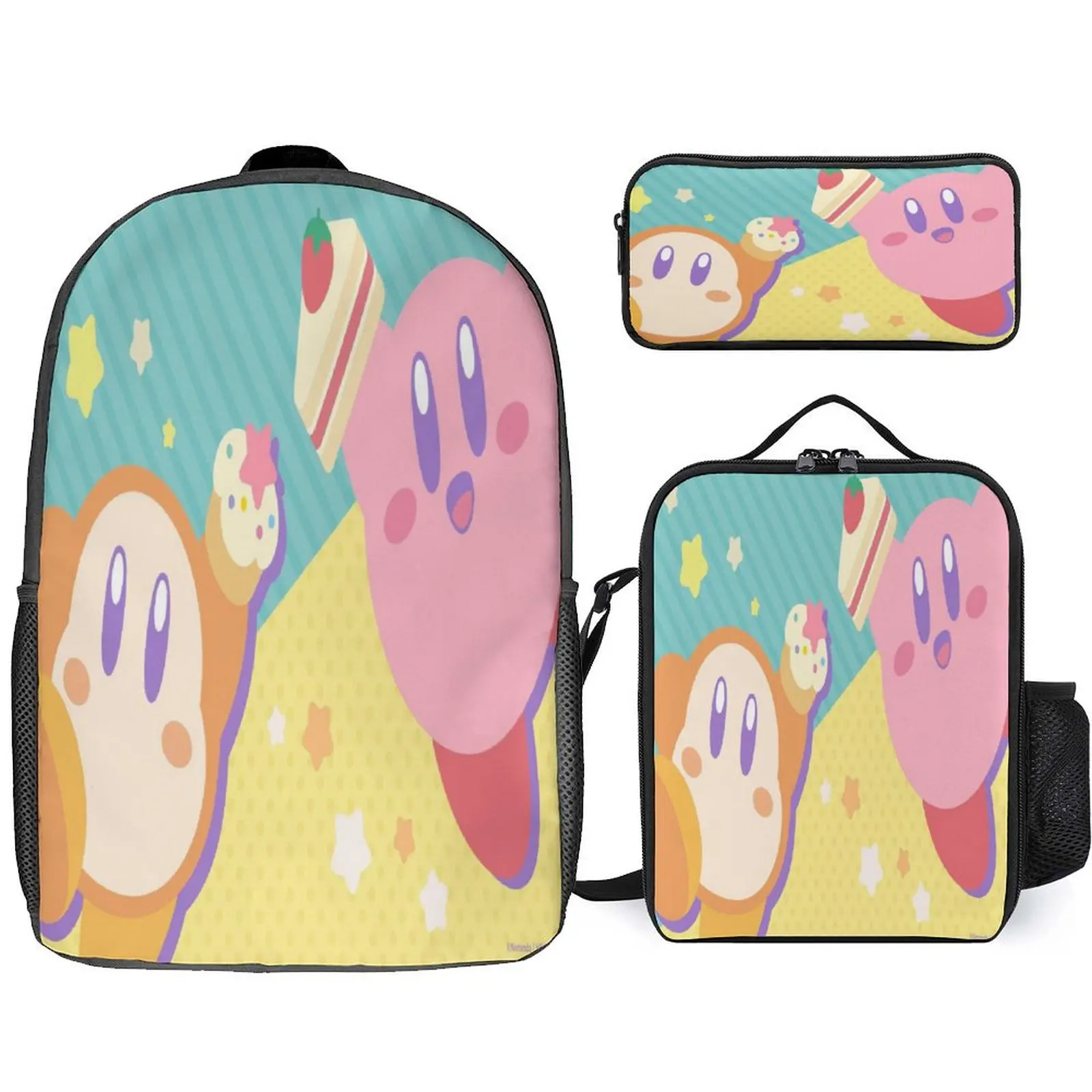 

Children Kirby Lightweight Backpack+Shoulder Bag+Pencil Case 3Pcs Set,Fashion Book Bag Canvas Knapsack for School