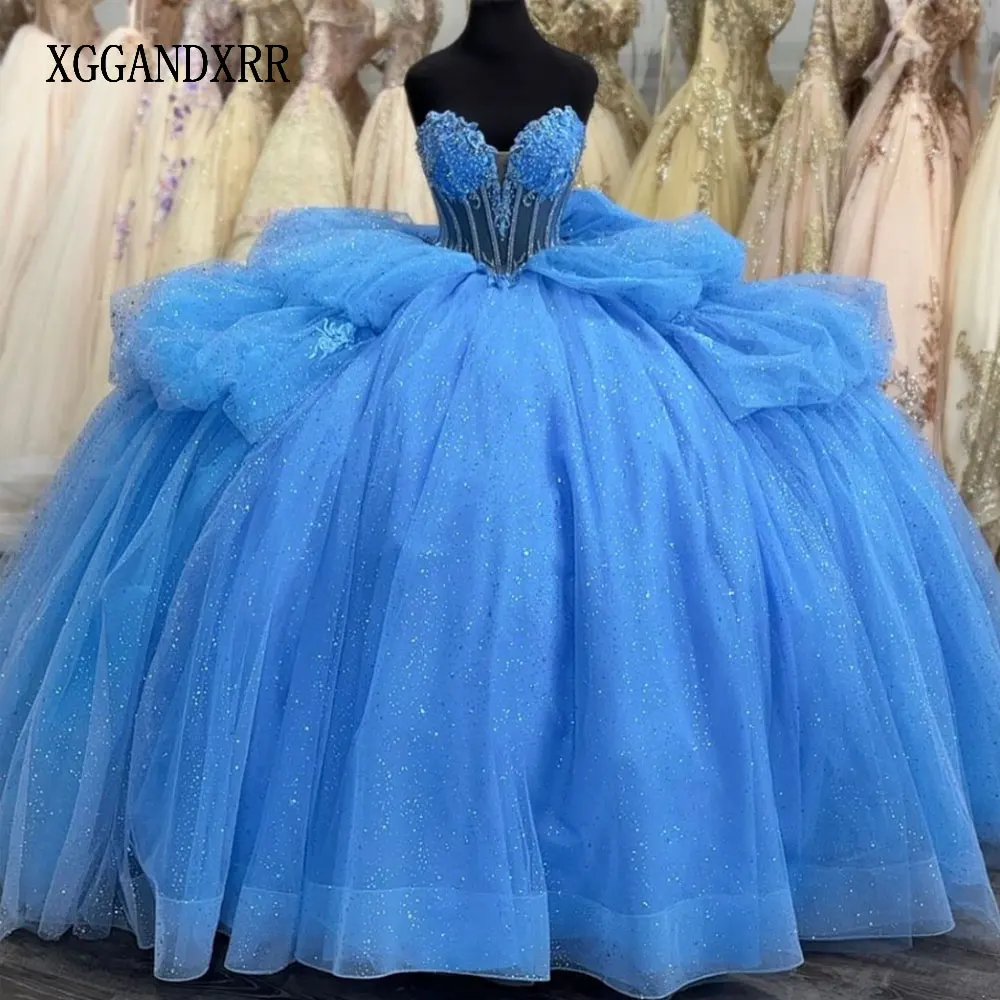 

Бальное платье небесно-голубого цвета, мексиканское платье Quinceanera, милое платье принцессы с 2024 слоями бисера, 16 платьев, XV день рождения, выпускного вечера, 15 лет