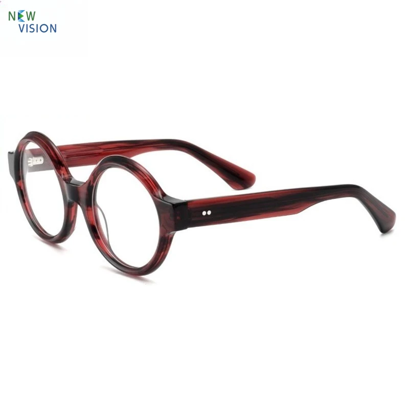 

Women Red Circular Retro Acetate Glasses Frame Fashion High End Men Myopia Anti Blue Light Color Changing Prescription Eyeglass