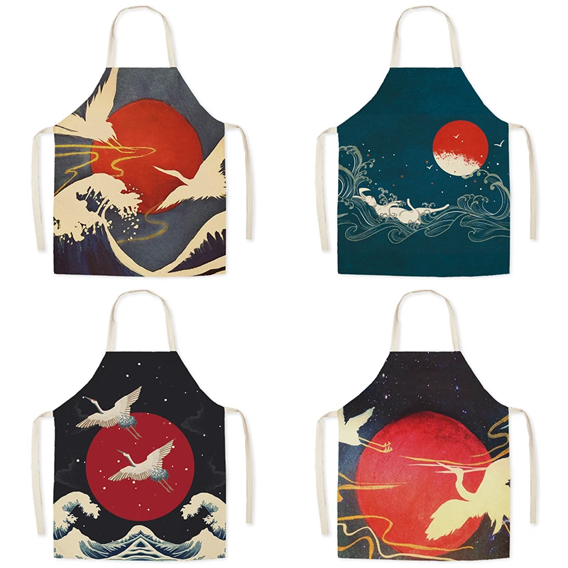 Kitchen apron Japanese Ukiyo-e linen  Fujifilm Household grease and stainproof Cooking Sleeveless top cleaning tools