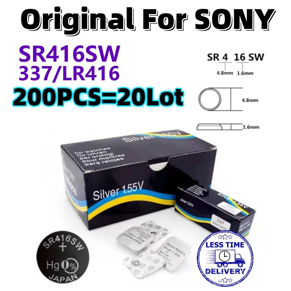 

200 шт., кнопочные батарейки для часов SONY SR416SW LR426 337 SR416SW 1,55 в