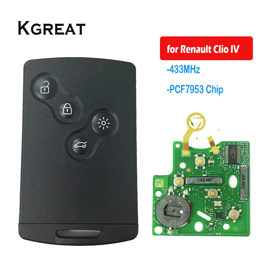 Keyless Remote Key Card 4 Buttons Smart Remote Key Card 433MHz PCF7953 Chip for Renault Clio IV Captur Uncut VA2 Blade 4A Chip