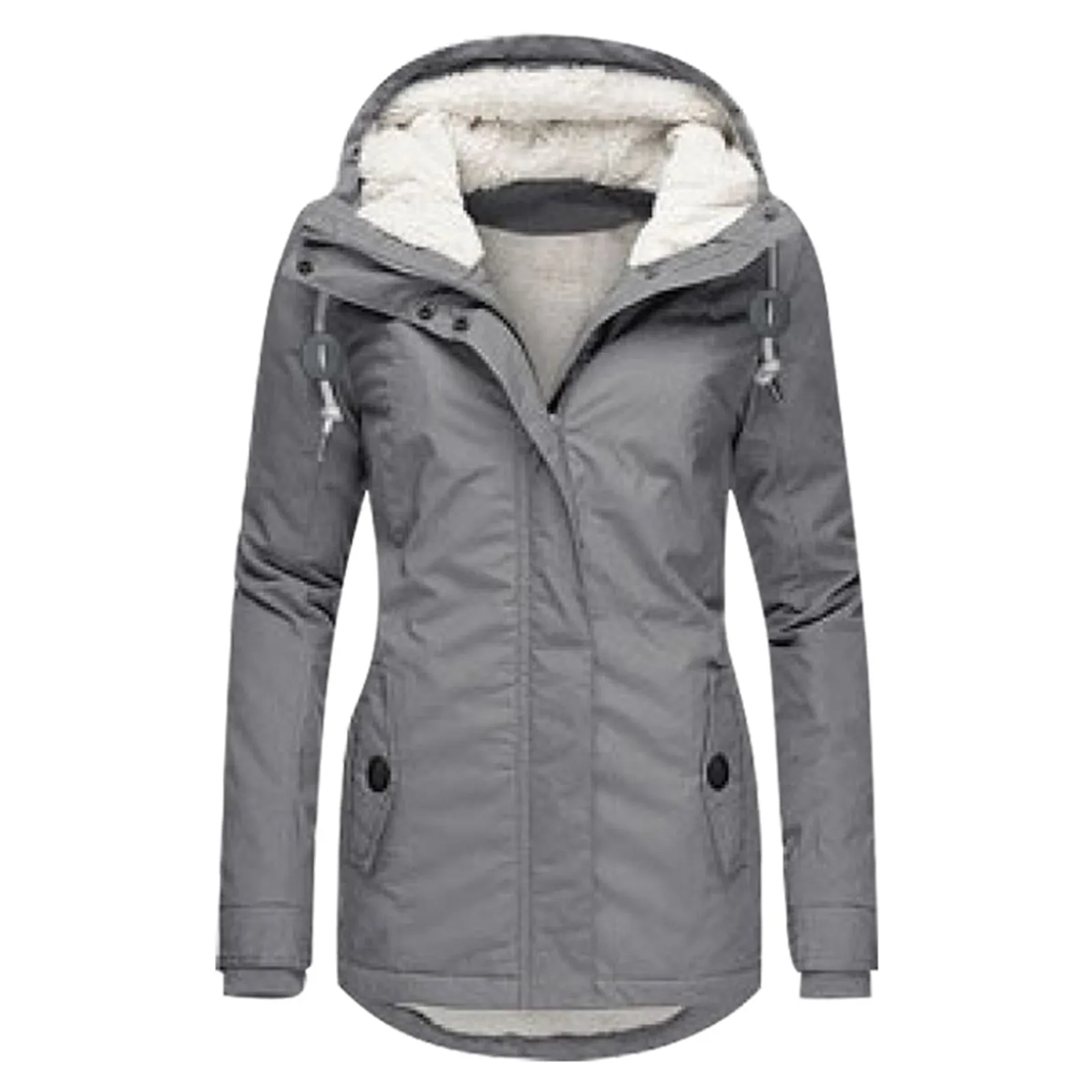 Mode dames winterjas Warme winter Effen pluche verdikte lange jas Outdoor wandelen Winddichte parka met capuchon