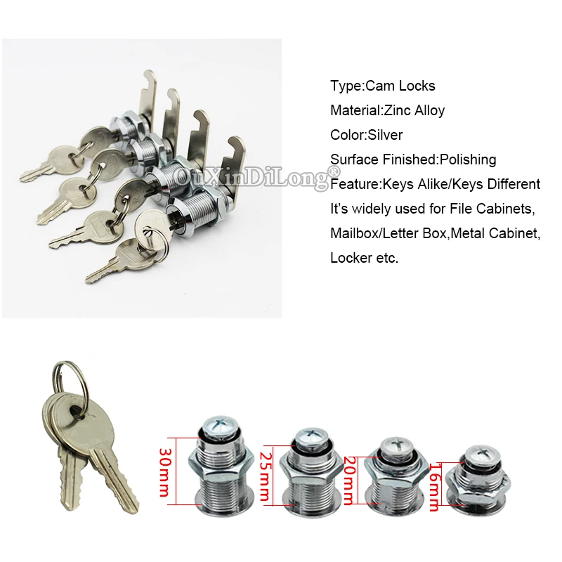 Brand New 10PCS Zinc Alloy Cam Locks Mailbox Locks Drawer Cupboard Locker Locks Metal Cabinet File Cabinet Lock + Keys
