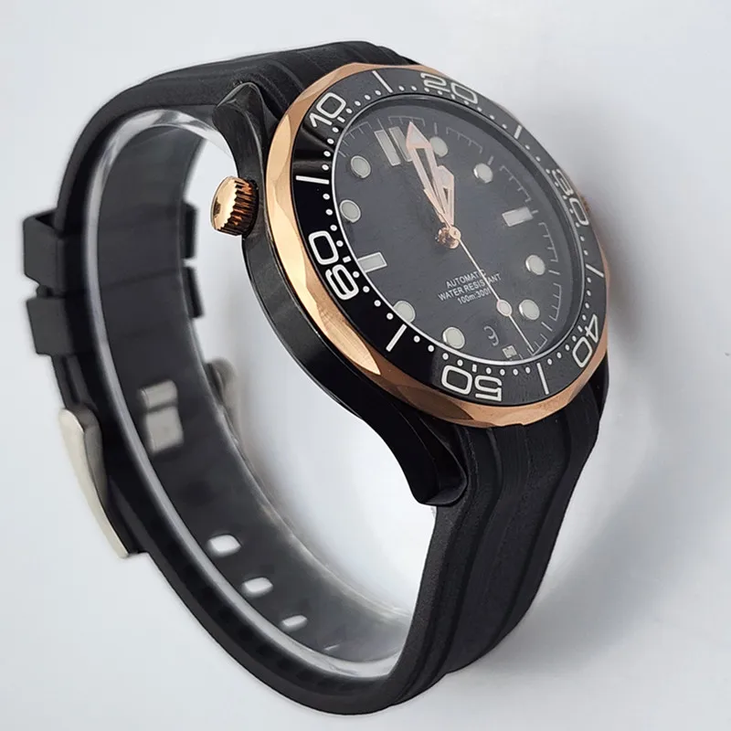 41mm Pvd Black And Rose Gold Stainless Steel Watch With Japan NH35 Automatic Mechanical Movement