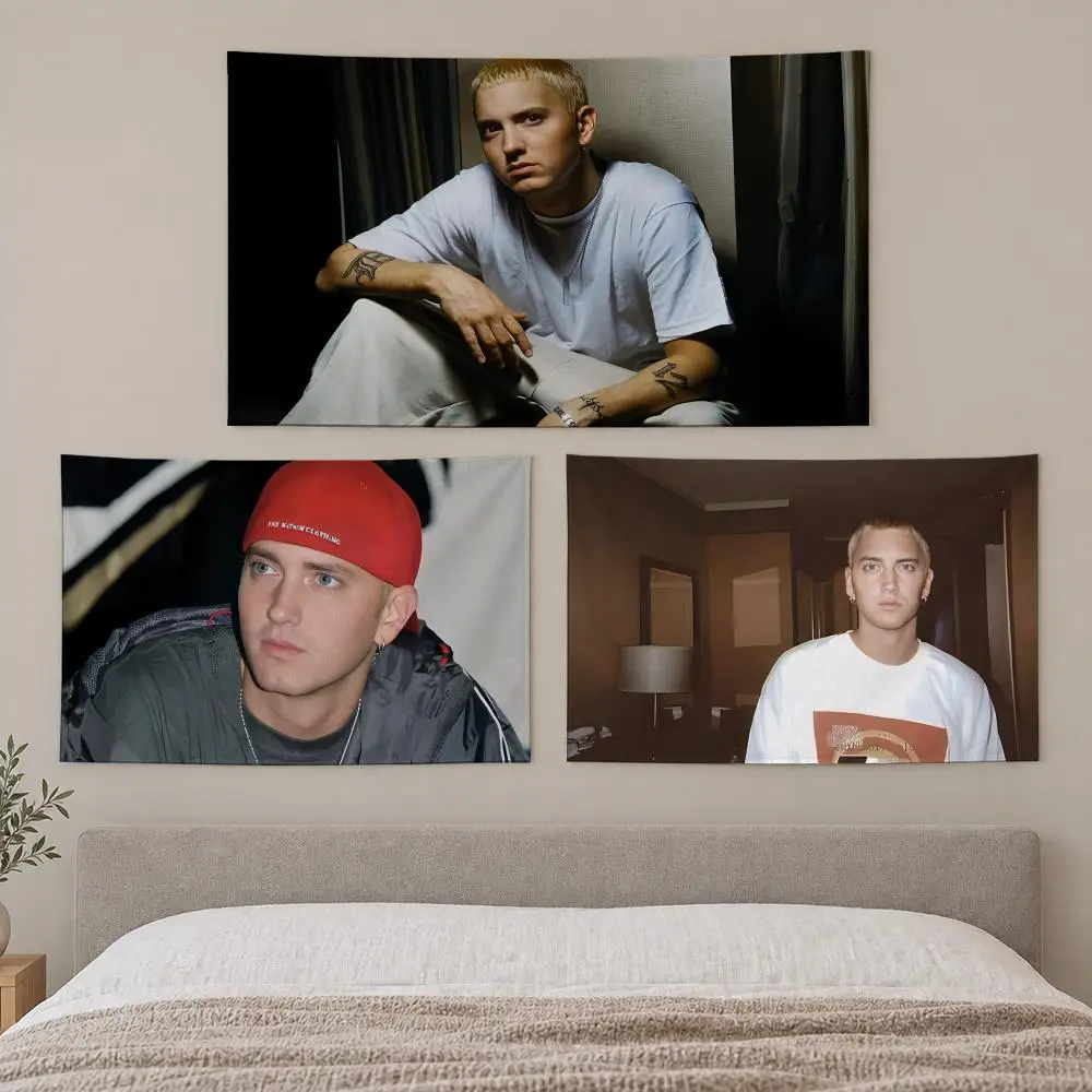 E-Eminem 8 Mile Rapper Tapestry Custom Living Bedroom Party Dormitory Interior Wall Bohemian Decoration Attached Clip