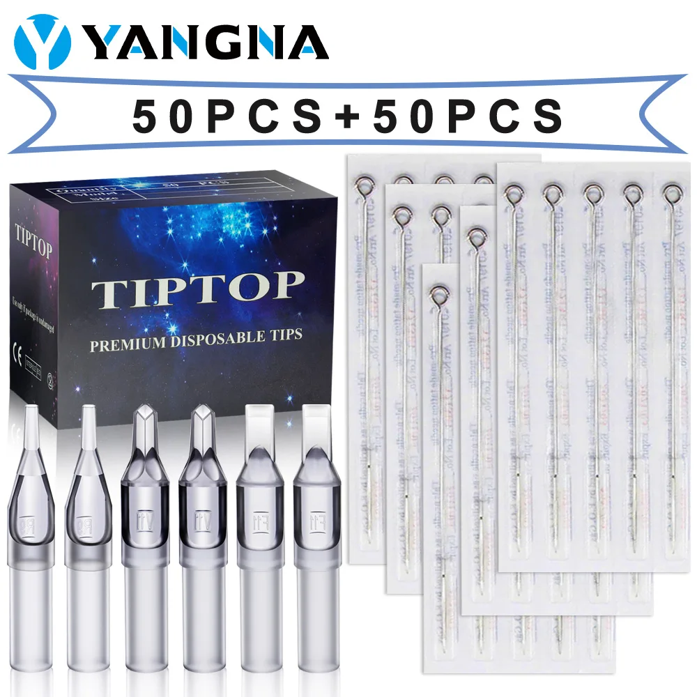 50 Stuks Tattoo Naalden En 50 Stuks Tattoo Tips Set Wegwerp Tattoo Naalden En Grijze Tattoo Tips Voor Tattoo Machine Grip Tubes