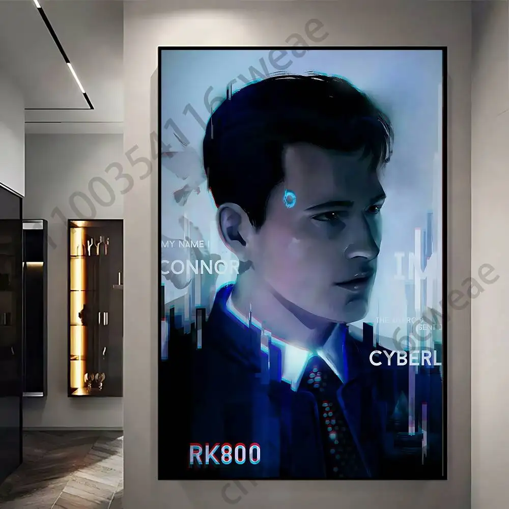 D-Detroit Become Human Game Poster Self-adhesive Art Waterproof Paper Sticker Coffee House Bar Room Wall Decor