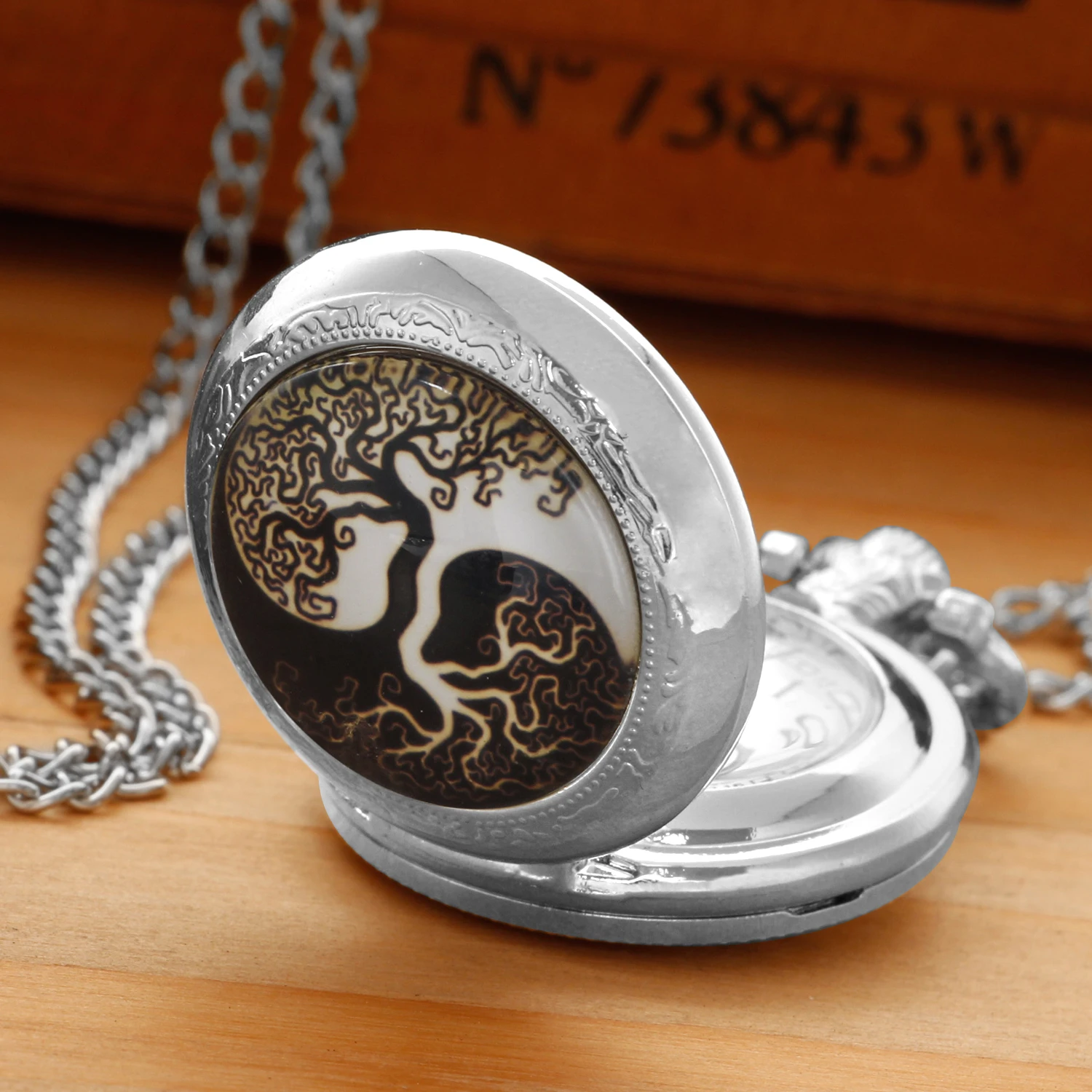 Retro prachtige Yin en Yang levensboom ontwerp medium zakhorloge ketting kinderen verjaardagscadeau zakhorloge hanger dames heren