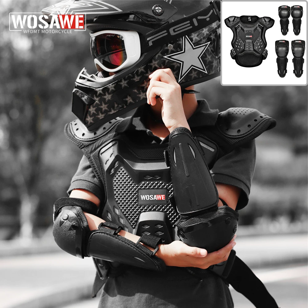 

WOSAWE Full Body Motorcycle Armor Children Kids Motocross Armour Jacket Skateboard Chest Spine Protection Gear Knee Elbow Guard