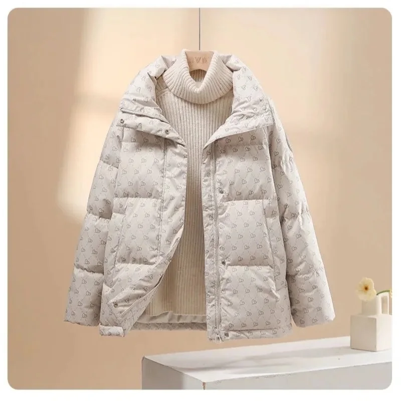 

Winter Jacket Womens New Down Cotton-Padded Coat Loose Versatile Thicken Outwear Female Short Warm Printing Cotton Overcoat