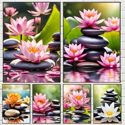 Spa Zen Cherry Blossom Lily Pink Lotus Canvas Print Posters Art Painting Fitness Yoga Studio Wall Art Decor Pictures Home Decor