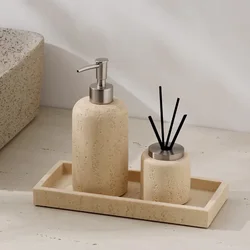 Beige Retro Cave Stone Soap Dispenser, Bathroom Accessories, Shampoo Dispenser, Storage Tray, Tissue Box, Toothbrush Holder
